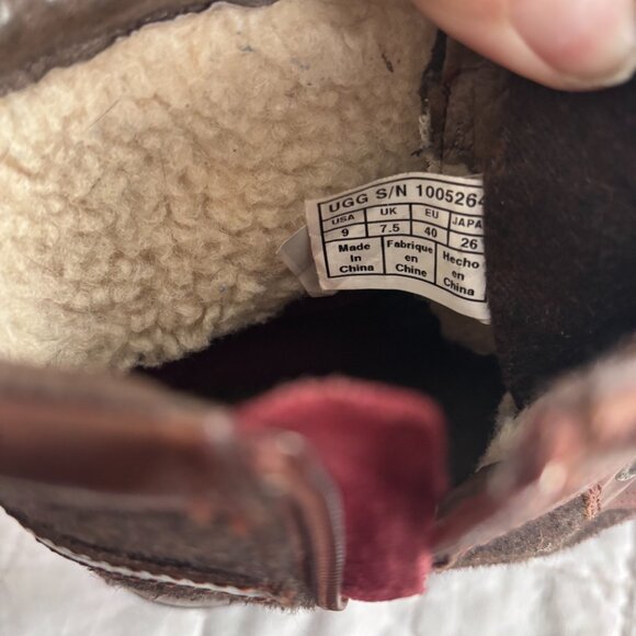 UGG Kesey Womens 9 Brown Leather Shearling Boots Lace Up Zip - Picture 10 of 15